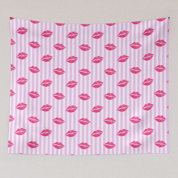 Item preview, Pink Lipstick Kisses on Pink Stripes designed and sold by QuestingPixel.