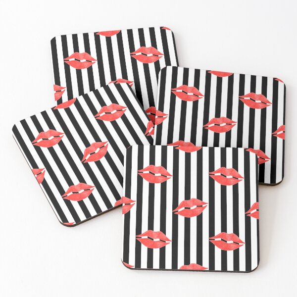 Item preview, Red Lipstick Kisses on Black and White Stripes designed and sold by QuestingPixel.