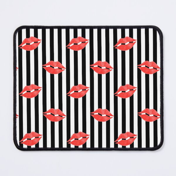Item preview, Red Lipstick Kisses on Black and White Stripes designed and sold by QuestingPixel.