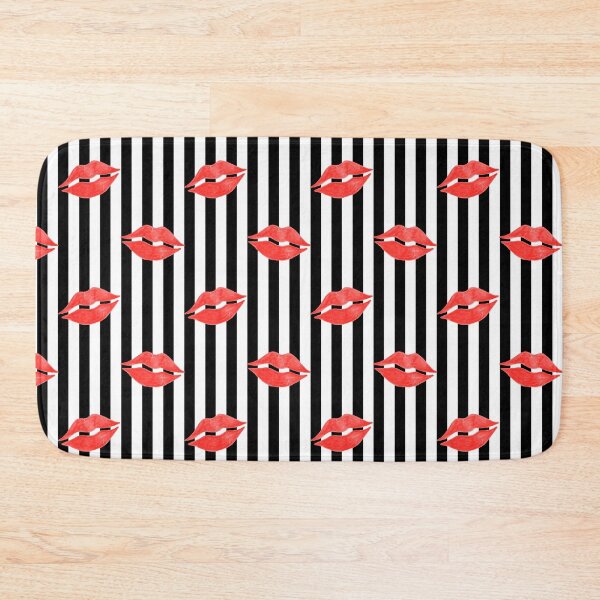 Item preview, Red Lipstick Kisses on Black and White Stripes designed and sold by QuestingPixel.