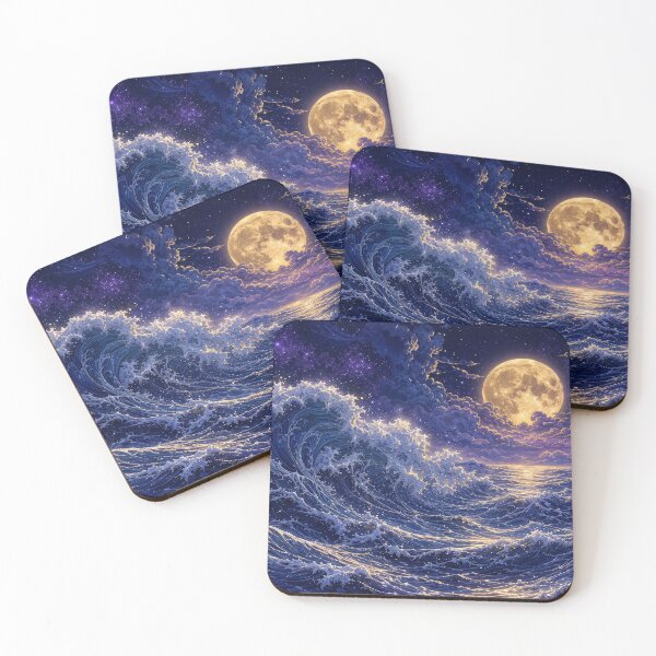 Item preview, Moonlit Ocean Waves Fantasy Desk Mat Design designed and sold by Art JSMY.