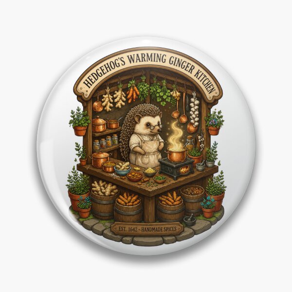 Item preview, The Hedgehog's Warming Ginger Kitchen | Hedgehog Chef | Cozy Woodland Spice Shop | Cottagecore Kitchen | Fantasy Cooking Stand designed and sold by MrDev.