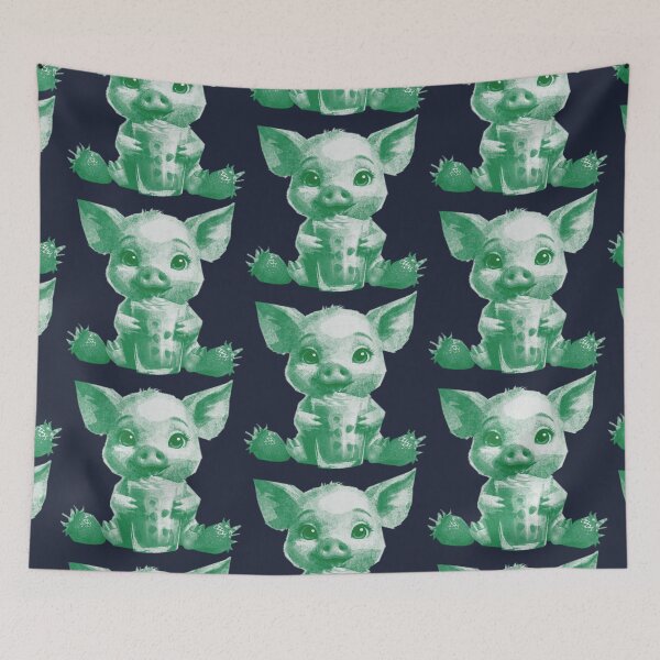 Item preview, Cute Kawaii Baby Pig with Strawberry Milkshake designed and sold by kinpirks.