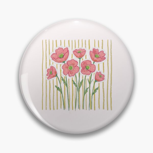 Item preview, Pink Poppies On Gold Stripes Hand Drawn Floral Art designed and sold by DannieLettering.
