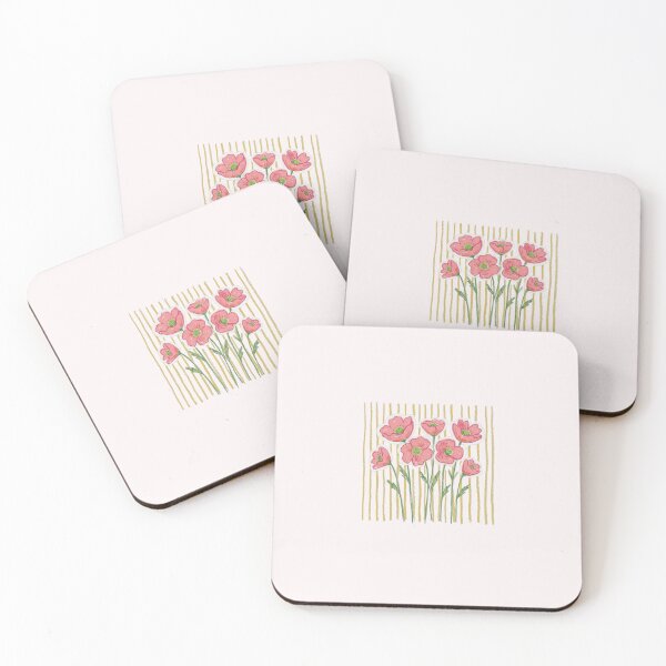 Item preview, Pink Poppies On Gold Stripes Hand Drawn Floral Art designed and sold by DannieLettering.