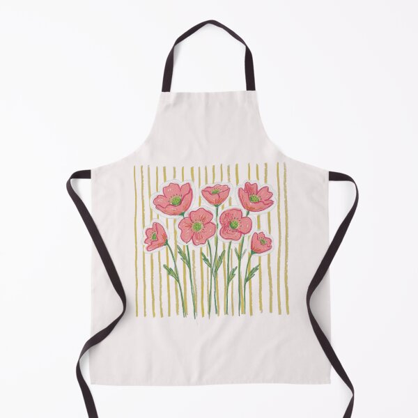 Item preview, Pink Poppies On Gold Stripes Hand Drawn Floral Art designed and sold by DannieLettering.