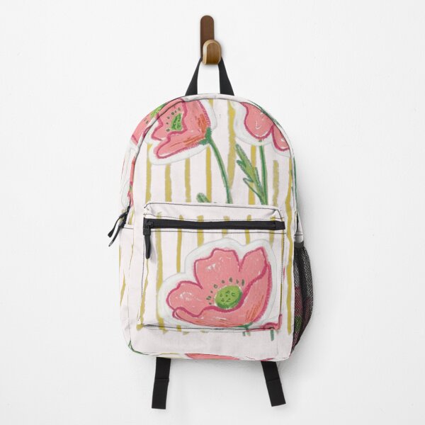 Item preview, Pink Poppies On Gold Stripes Hand Drawn Floral Art designed and sold by DannieLettering.