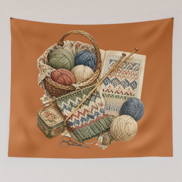 Item preview, Retro 1940s Knitting Craft Illustration – Vintage Cottage Pattern Design designed and sold by MagicMakerPh.