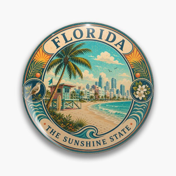 Item preview, Florida Landscape Illustration Travel Art Badge designed and sold by KrisSidDesigns.