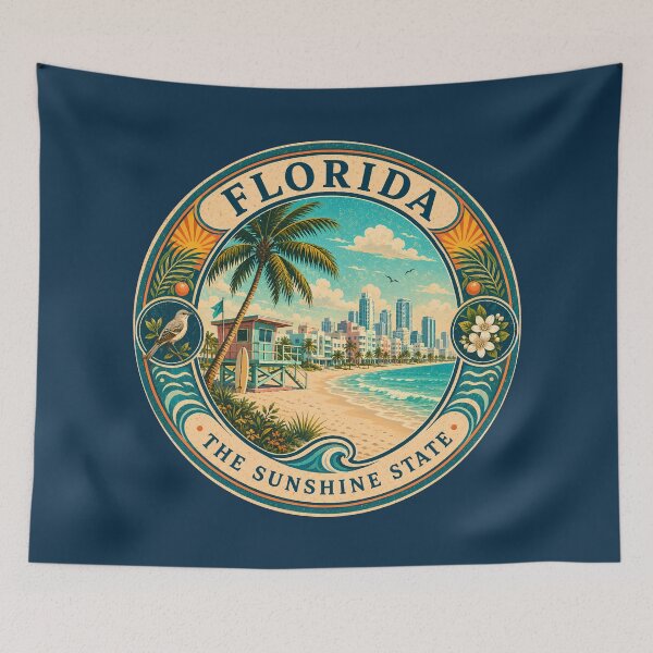 Item preview, Florida Landscape Illustration Travel Art Badge designed and sold by KrisSidDesigns.