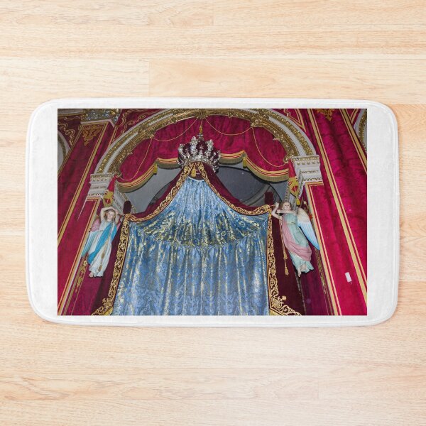Item preview, Ornate Church Altar With Blue Brocade Curtain, Crown Canopy and Angel Statues in Red Velvet designed and sold by Nmallia.