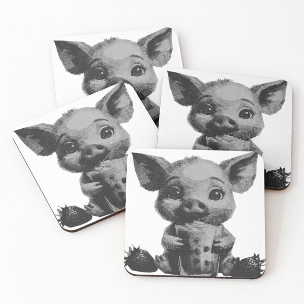 Item preview, Cute Kawaii Baby Pig with Strawberry Milkshake designed and sold by kinpirks.