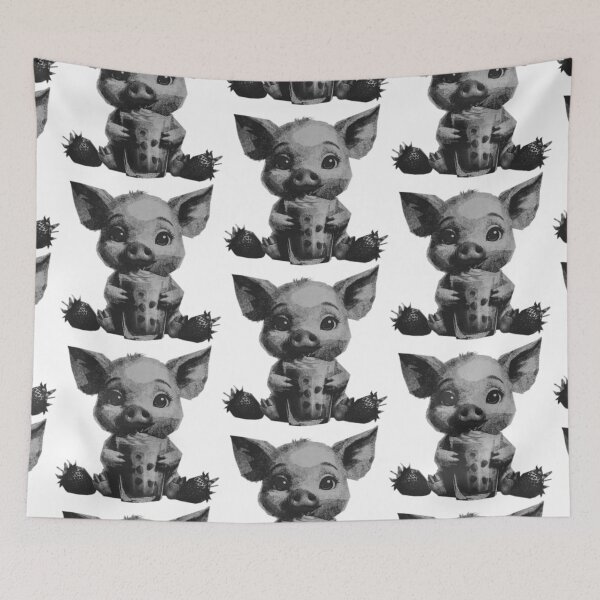 Item preview, Cute Kawaii Baby Pig with Strawberry Milkshake designed and sold by kinpirks.