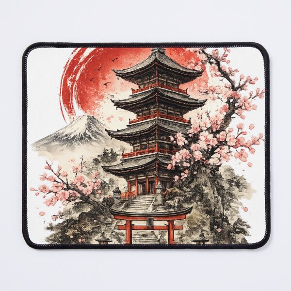 Item preview, Japanese Temple – Sakura & Mount Fuji designed and sold by oatsupspace.