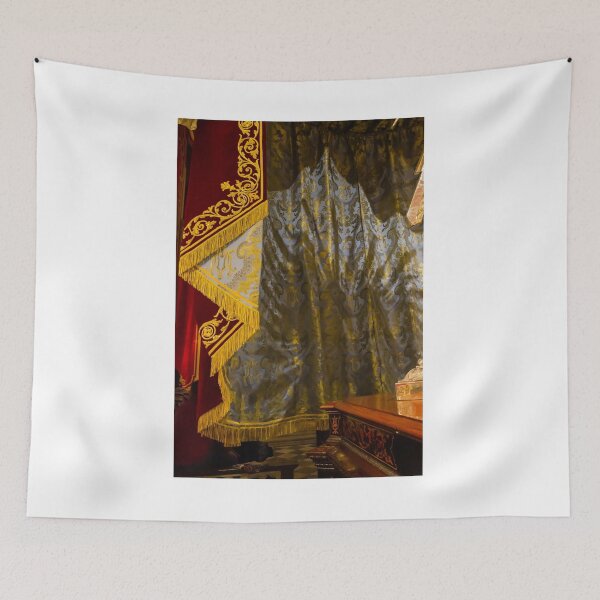 Item preview, Ornate Red Velvet Curtain With Gold Embroidery Fringe Evoking Luxurious Baroque Theater Interior designed and sold by Nmallia.
