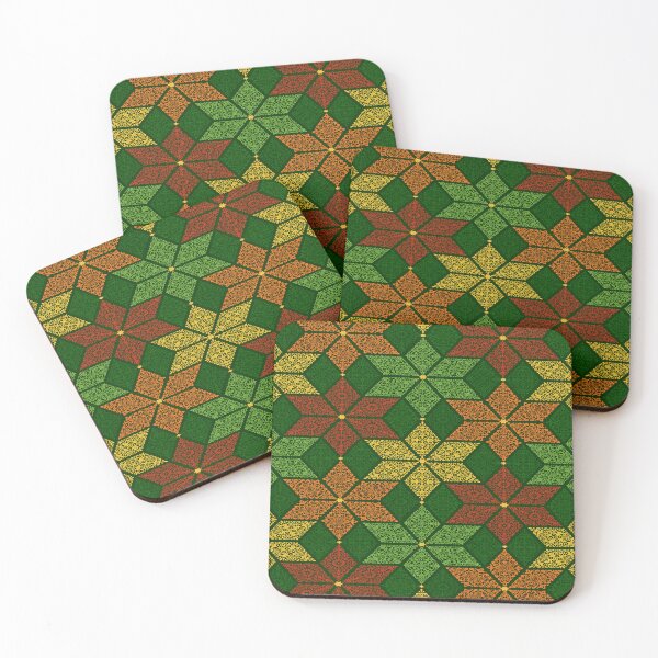 Item preview, Intricate Geometric Pattern with Traditional Motifs and a Rich, Textured Green Background Featuring Accents of Gold, Red, and Yellow designed and sold by Matt_Smith.