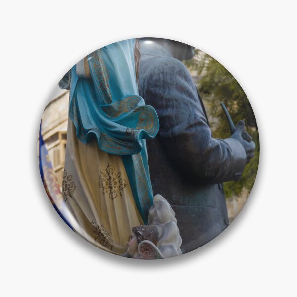 Item preview, Statue of the Virgin Mary in Blue Robe During Outdoor Religious Procession Next to Bronze Figure designed and sold by Nmallia.