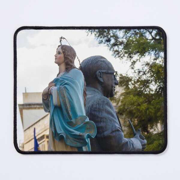 Item preview, Statue of the Virgin Mary in Blue Robe During Outdoor Religious Procession Next to Bronze Figure designed and sold by Nmallia.