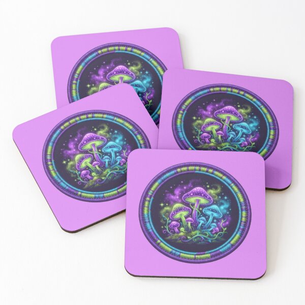 Item preview,  Vibrant Neon Glowing Magic Mushroom Patch Art designed and sold by Azurart2.