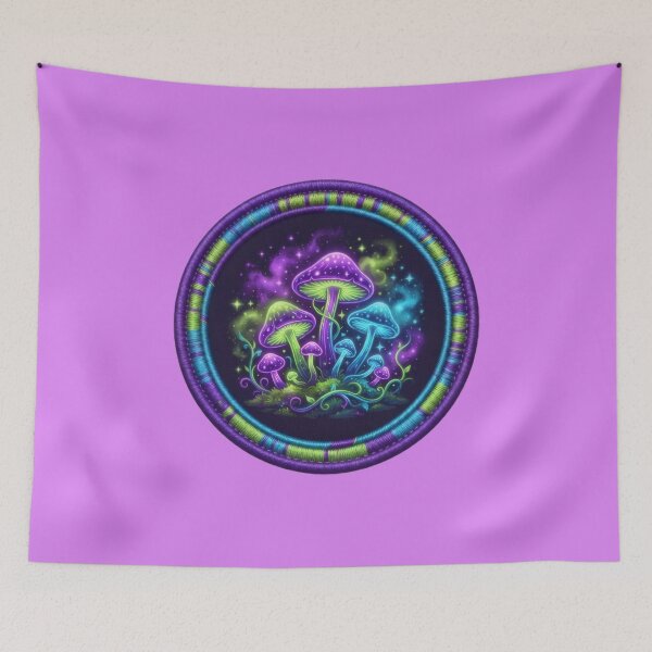Item preview,  Vibrant Neon Glowing Magic Mushroom Patch Art designed and sold by Azurart2.
