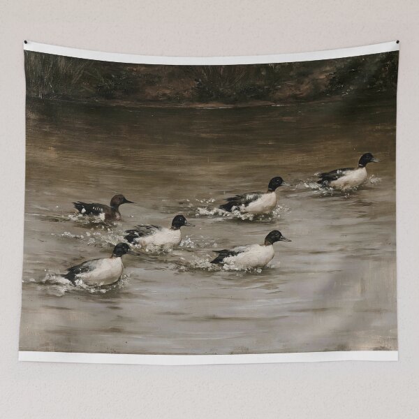 Item preview, Flock of Ducks Swimming in Dark River designed and sold by lautir.