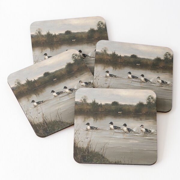 Item preview, Four Ducks Swimming in a Serene Marsh Pond designed and sold by lautir.