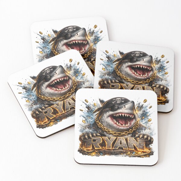 Item preview, Ryan the Pirate Shark – Fierce 3D Cartoon Buccaneer with Treasure Gold designed and sold by AlexLineArt.
