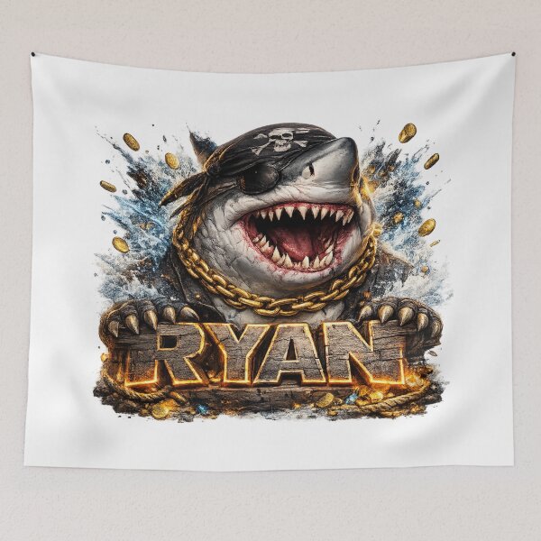 Item preview, Ryan the Pirate Shark – Fierce 3D Cartoon Buccaneer with Treasure Gold designed and sold by AlexLineArt.