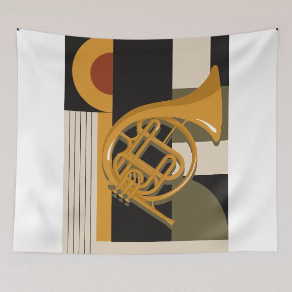 Item preview, Bauhaus French Horn Art | Minimalist Geometric Music Print | Mid-Century Modern Jazz Print designed and sold by Studio pod Burom.