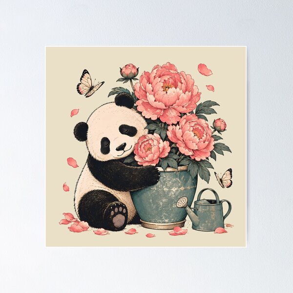 Item preview, Vintage Floral Panda with Pink Peonies designed and sold by VIVID COLORS CLUB.