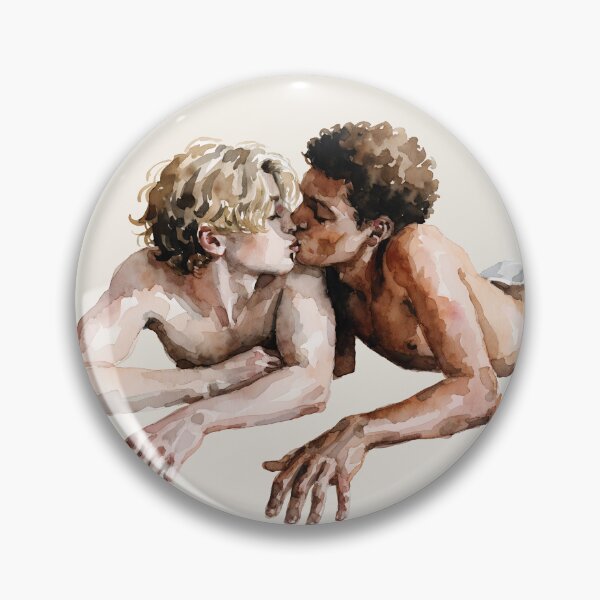 Item preview, Young Kiss - Watercolor Portrait of Two Young Men designed and sold by gayishdesign.