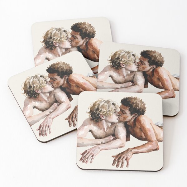 Item preview, Young Kiss - Watercolor Portrait of Two Young Men designed and sold by gayishdesign.