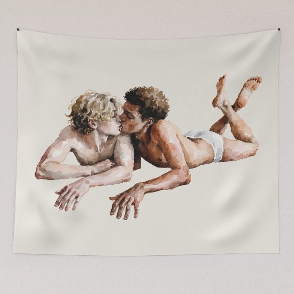 Item preview, Young Kiss - Watercolor Portrait of Two Young Men designed and sold by gayishdesign.