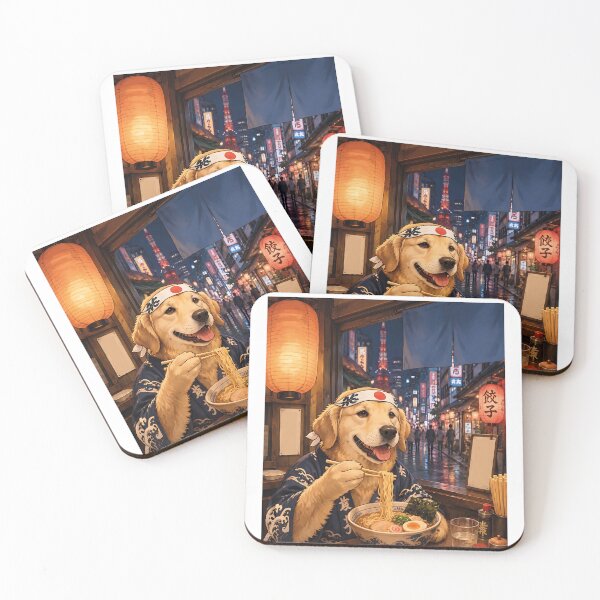 Item preview, Golden Retriever eating ramen in Tokyo. designed and sold by Nomad-Paws.
