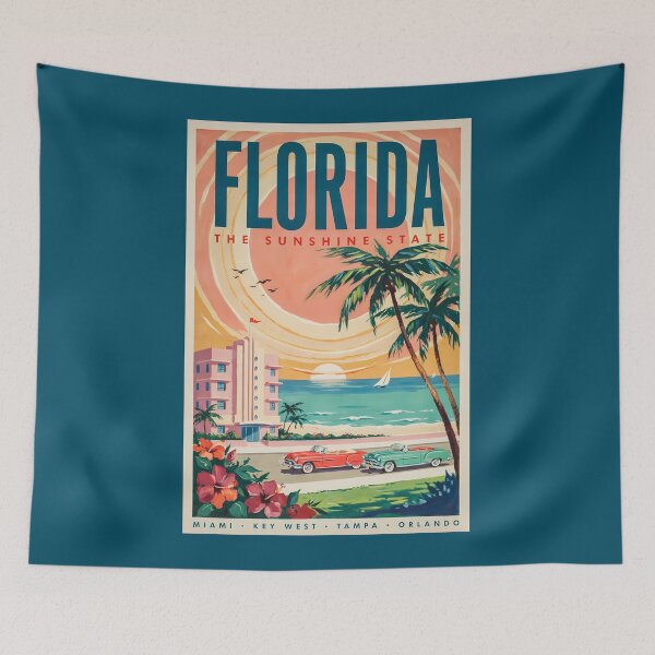Item preview, Florida Coast Cars Illustration Travel Art Vintage designed and sold by KrisSidDesigns.