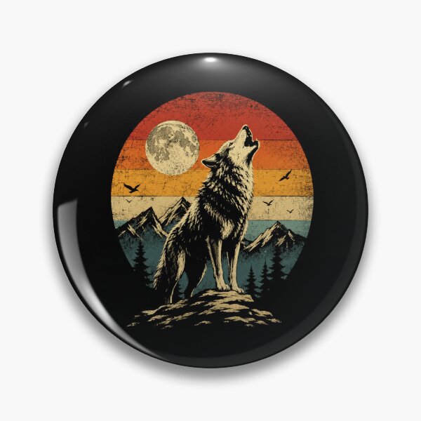 Artikelvorschau, Vintage-Stil: Heulender Wolf, Bergmond, abgenutztes Retro-Wildtiermotiv entworfen und verkauft von Moizento.