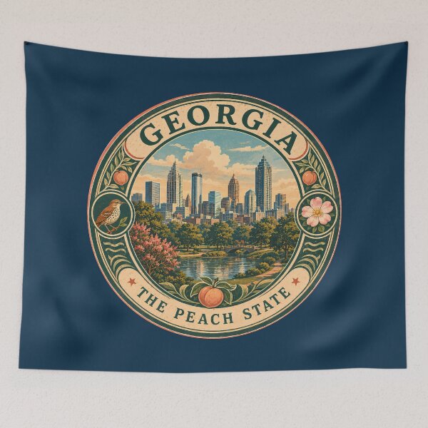 Item preview, Georgia Landscape Illustration Travel Art Badge designed and sold by KrisSidDesigns.