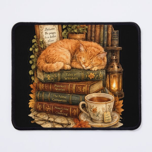 Item preview, Cozy Bookish Cat Watercolor Sticker | Sleeping Ginger Cat on Vintage Books | Library Aesthetic | Autumn Reading Lover Gift designed and sold by LuxeBuzz.