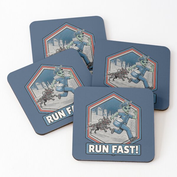 Item preview, Run Fast Alien Mailman Cybernetic Dog Retro Action Graphic designed and sold by DuckOddity.