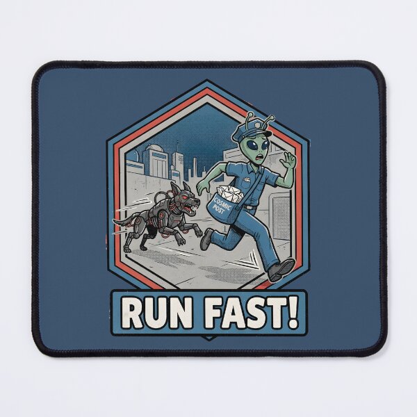 Item preview, Run Fast Alien Mailman Cybernetic Dog Retro Action Graphic designed and sold by DuckOddity.