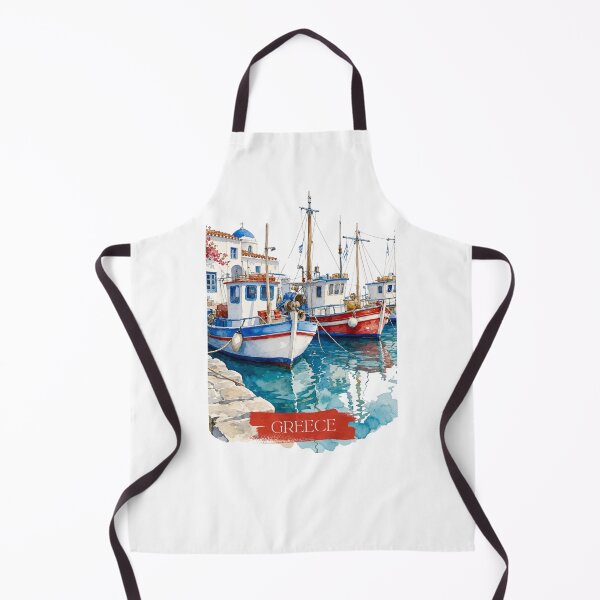 Item preview, Greek Harbour Morning - Watercolor Fishing Boats & Aegean Island Architecture Art designed and sold by S-and-W-4ever.