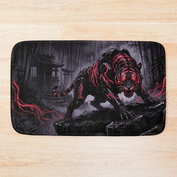 Item preview, Cyber tiger red circuits japanese bamboo forest designed and sold by Osmose-Studio.