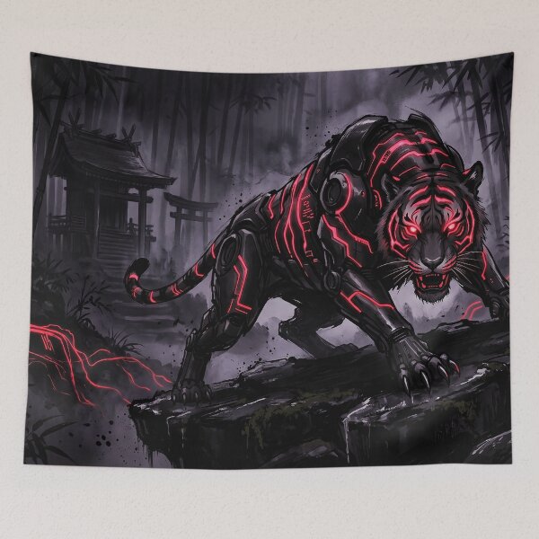 Item preview, Cyber tiger red circuits japanese bamboo forest designed and sold by Osmose-Studio.