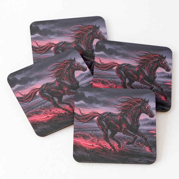 Item preview, Cyber horse galloping neon circuits temple sunset designed and sold by Osmose-Studio.