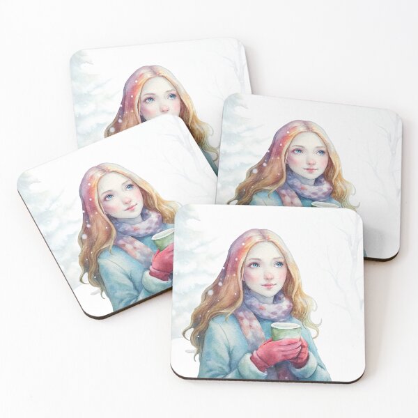 Item preview, Winter Serenity Watercolor Portrait of a Girl with Hot Cocoa designed and sold by Angellacelin.