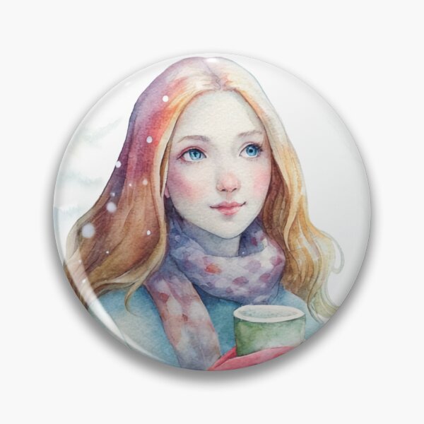 Item preview, Winter Serenity Watercolor Portrait of a Girl with Hot Cocoa designed and sold by Angellacelin.