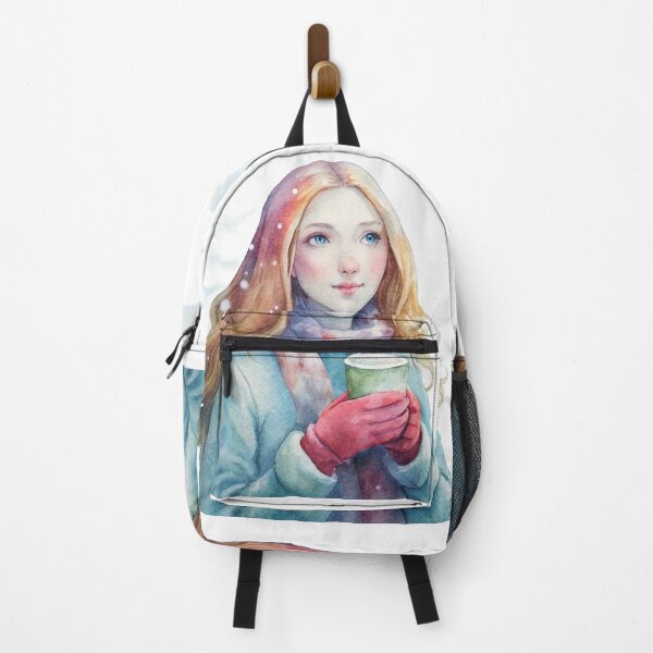 Item preview, Winter Serenity Watercolor Portrait of a Girl with Hot Cocoa designed and sold by Angellacelin.