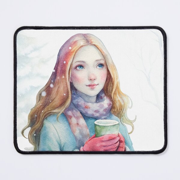 Item preview, Winter Serenity Watercolor Portrait of a Girl with Hot Cocoa designed and sold by Angellacelin.