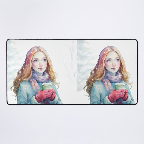 Item preview, Winter Serenity Watercolor Portrait of a Girl with Hot Cocoa designed and sold by Angellacelin.