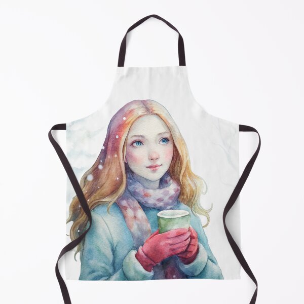 Item preview, Winter Serenity Watercolor Portrait of a Girl with Hot Cocoa designed and sold by Angellacelin.